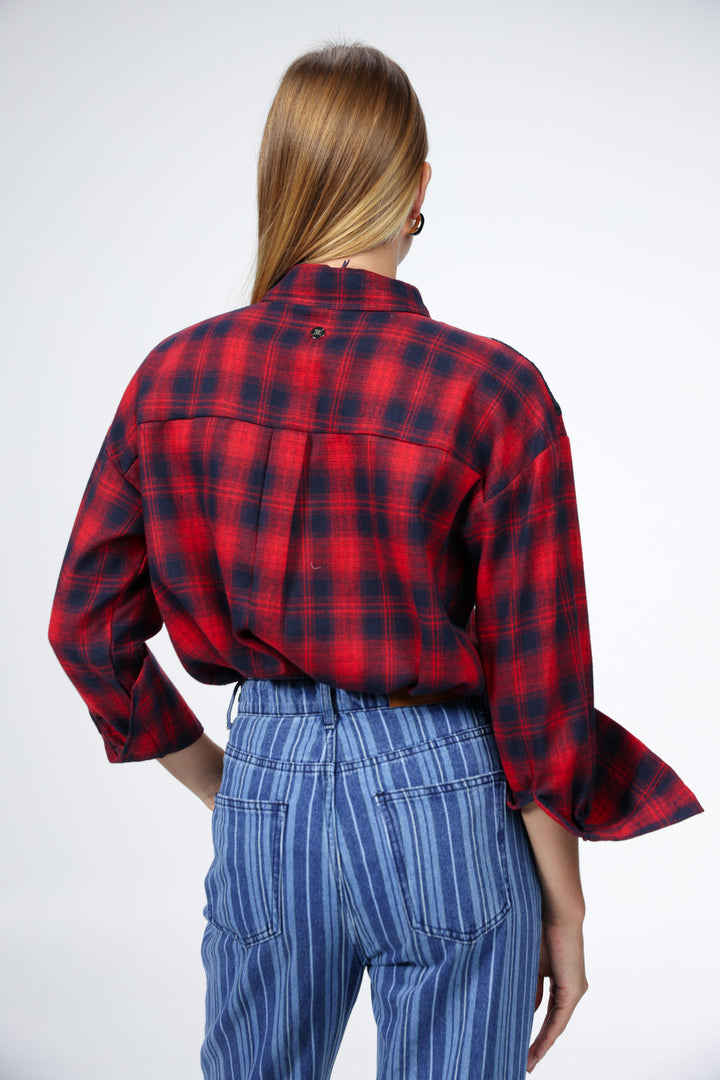 Lace Plaid Red Buttoned Shirt