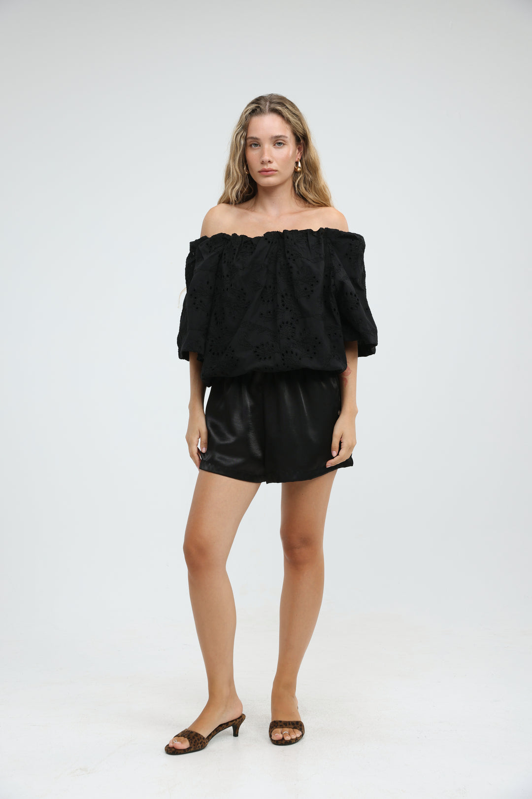 Eyelet Black Off Shoulder Blouse