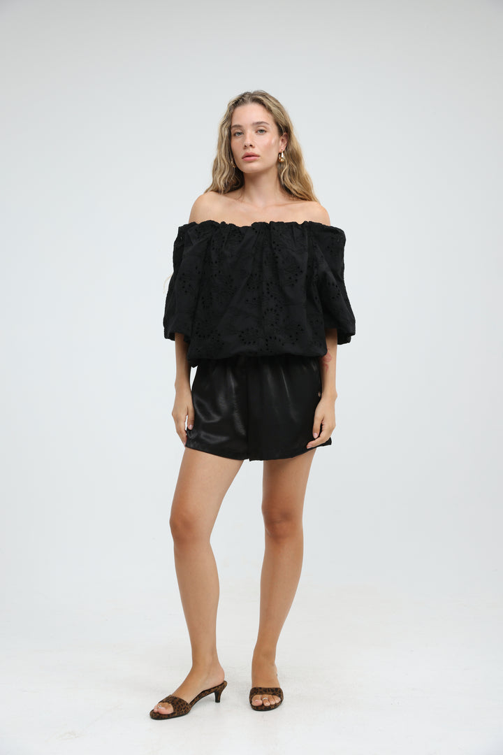 Eyelet Black Off Shoulder Blouse