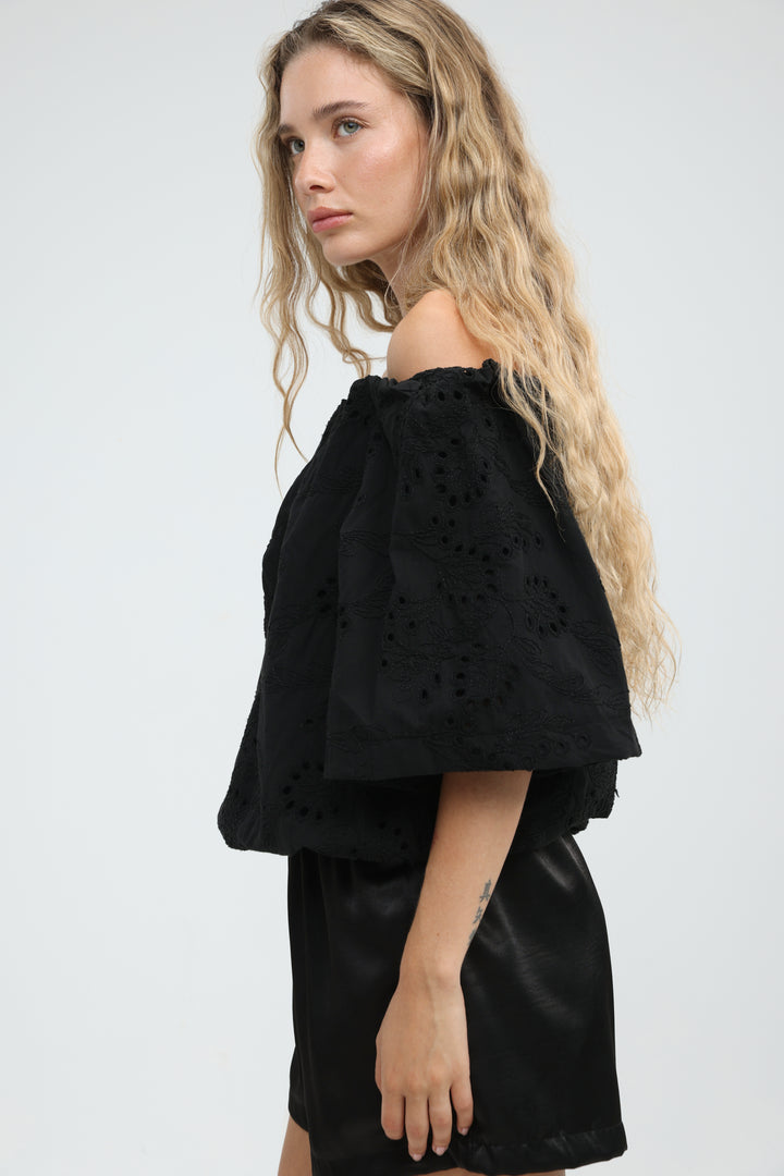 Eyelet Black Off Shoulder Blouse