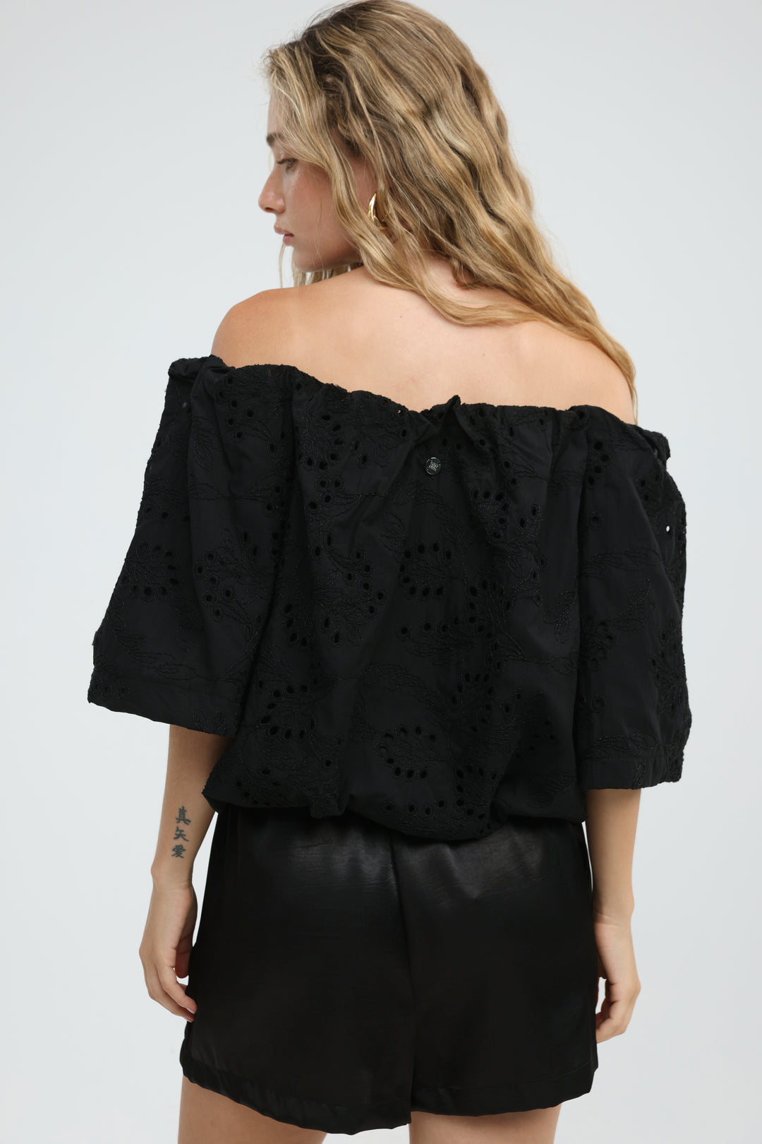 Eyelet Black Off Shoulder Blouse