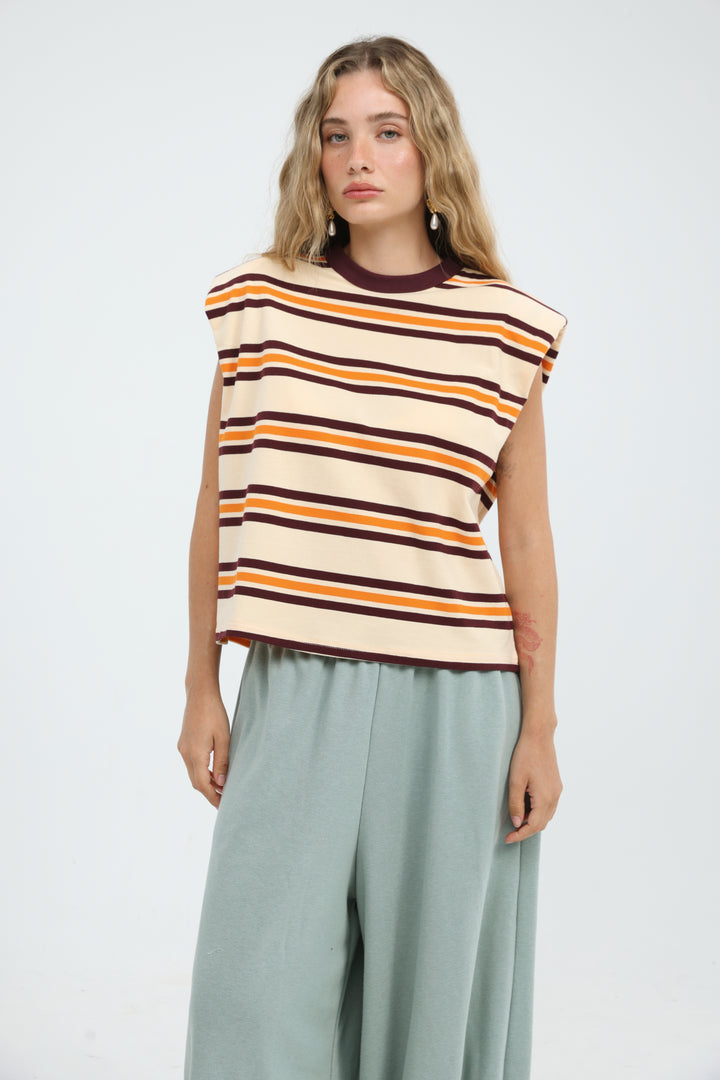 July Orange Striped Padded Tank