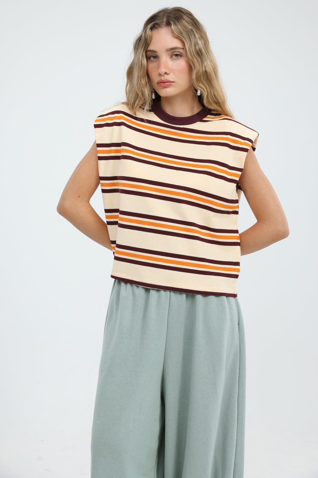 July Orange Striped Padded Tank