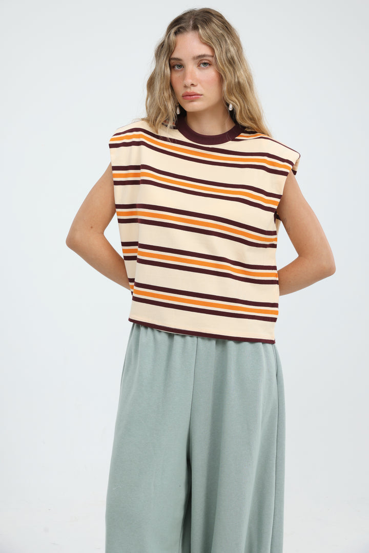 July Orange Striped Padded Tank