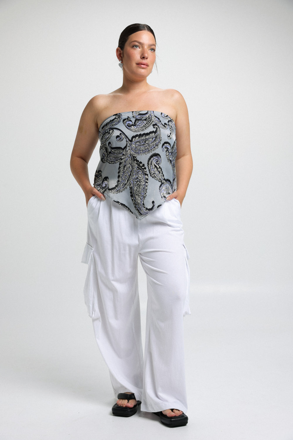 Paisley Grey Print Strapless