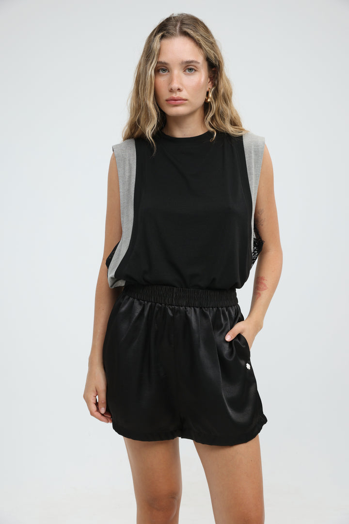 Black Satin Shorts