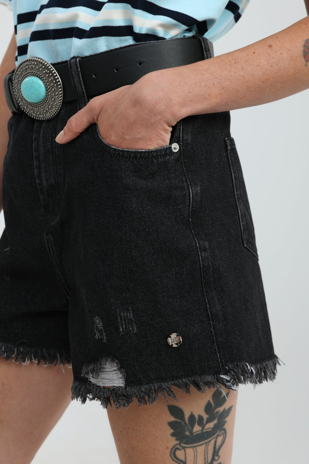 Star 403 Black Denim Shorts