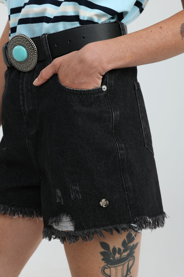 Star 403 Black Denim Shorts