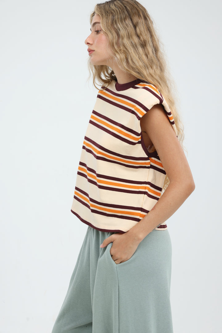 July Orange Striped Padded Tank