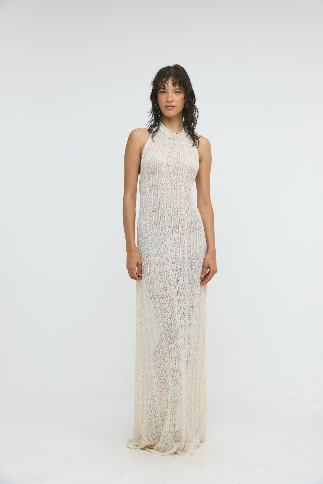 Ibiza Cream Lace Halter Dress