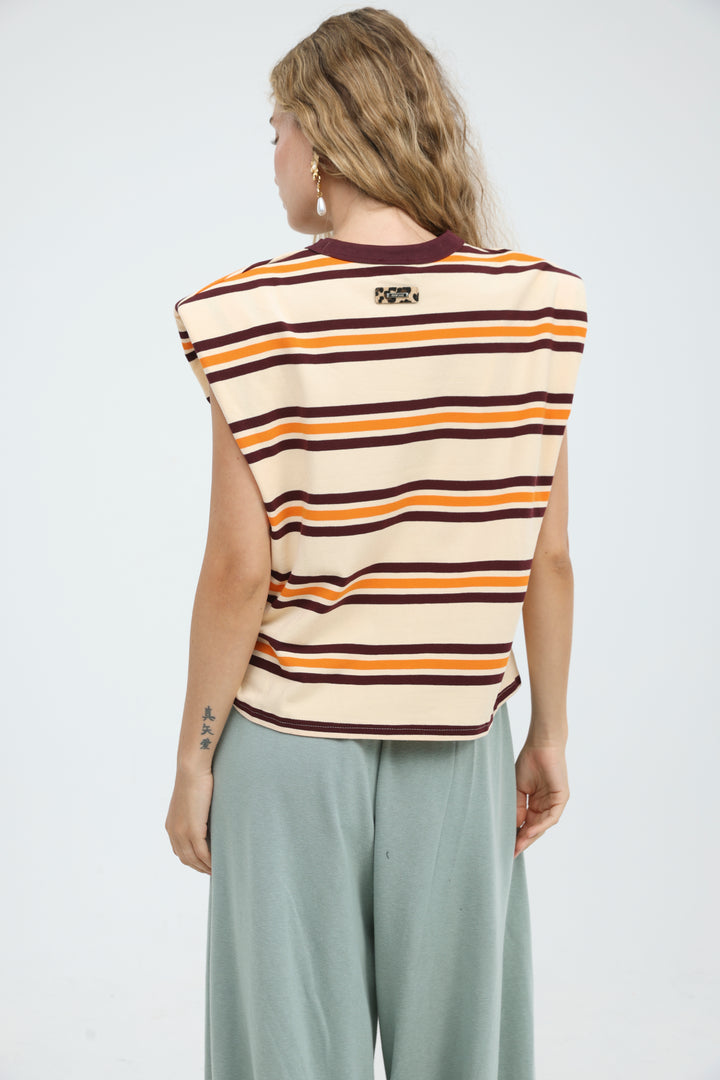 July Orange Striped Padded Tank