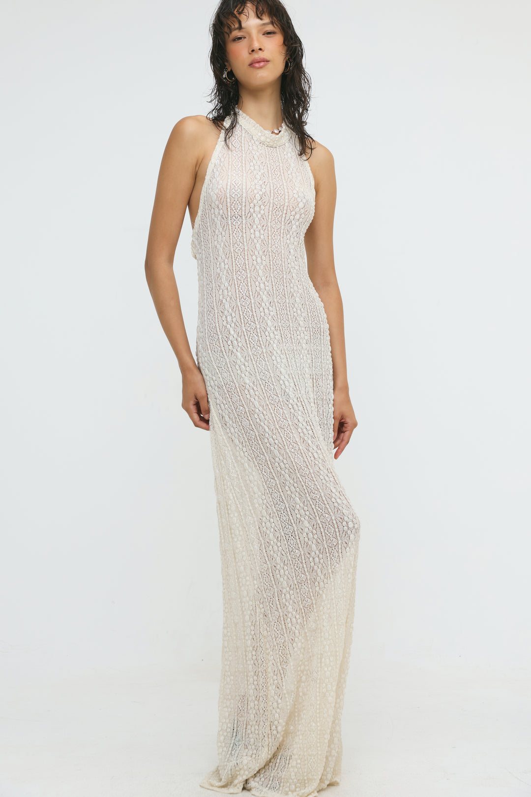 Ibiza Cream Lace Halter Dress