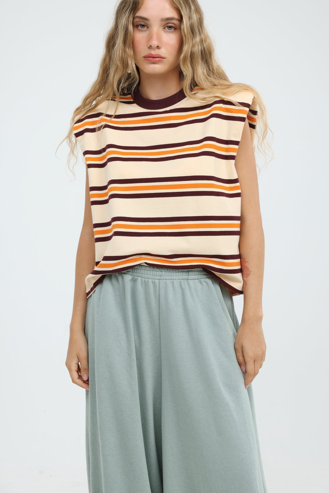 July Orange Striped Padded Tank