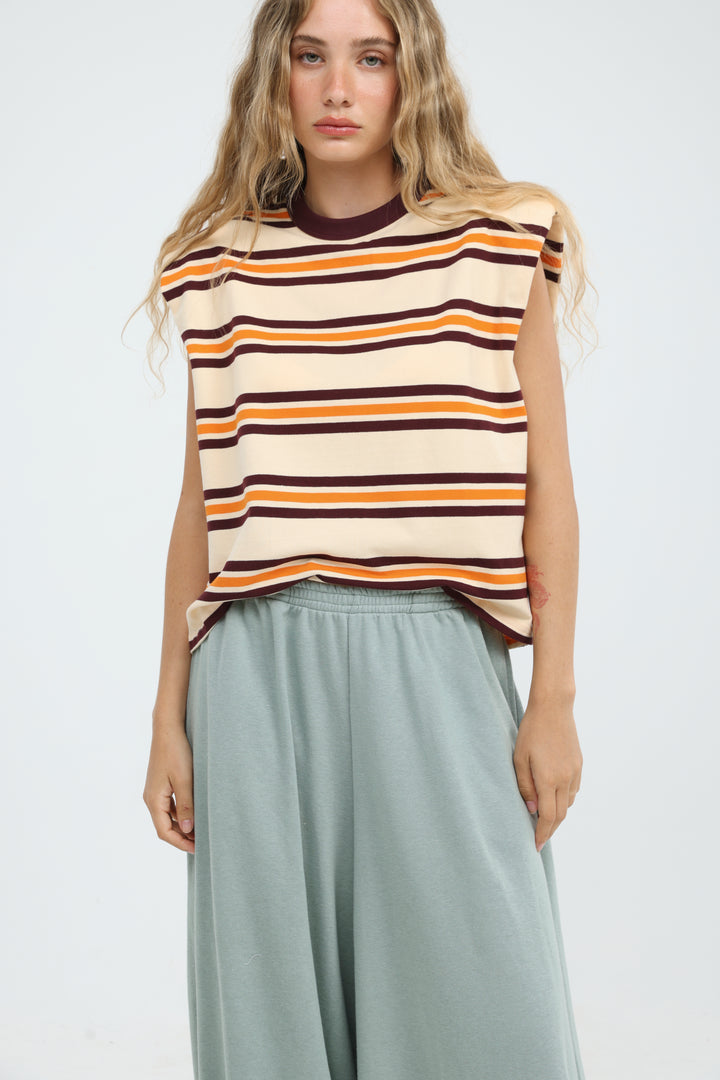 July Orange Striped Padded Tank