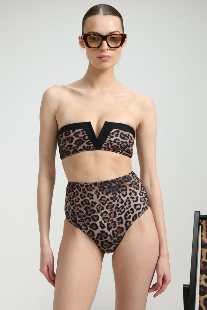 Cubism Leopard/Black Bikini Top טופ ביקיני מנומר