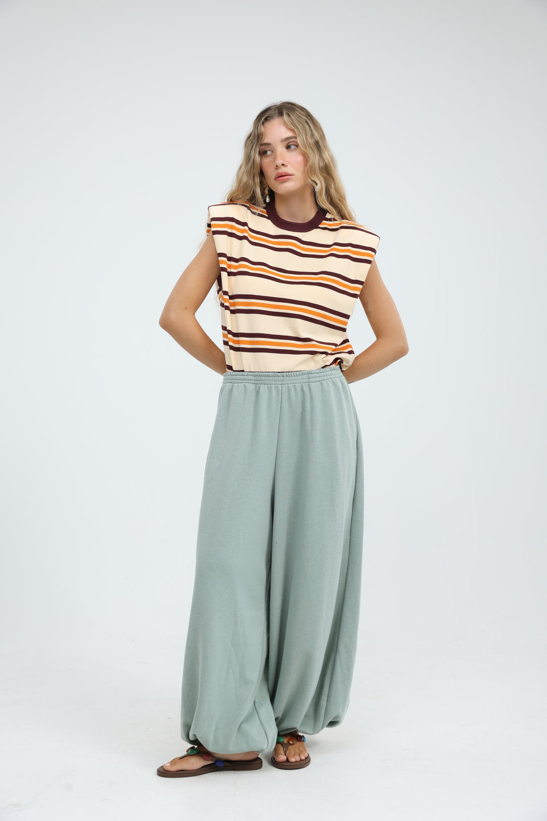 July Orange Striped Padded Tank