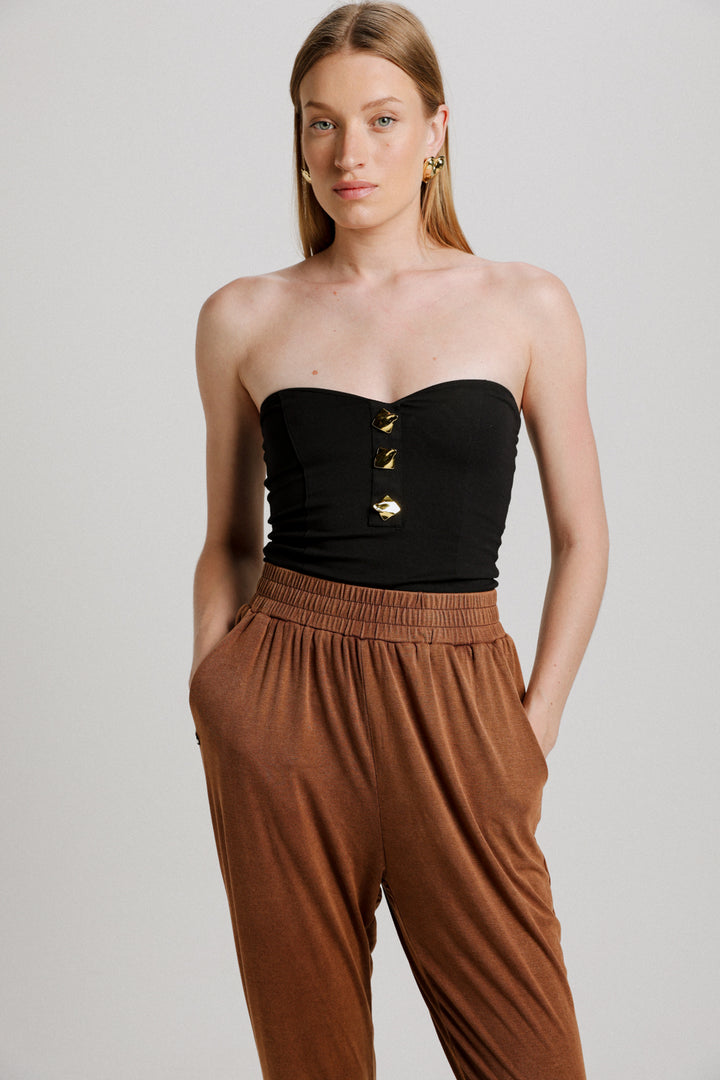 Charm Black Golden Strapless Top