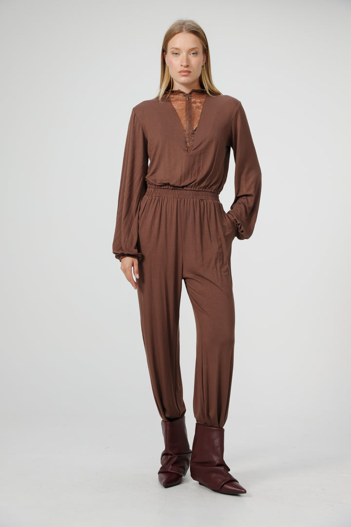 Adamon Lace Brown Jumpsuit