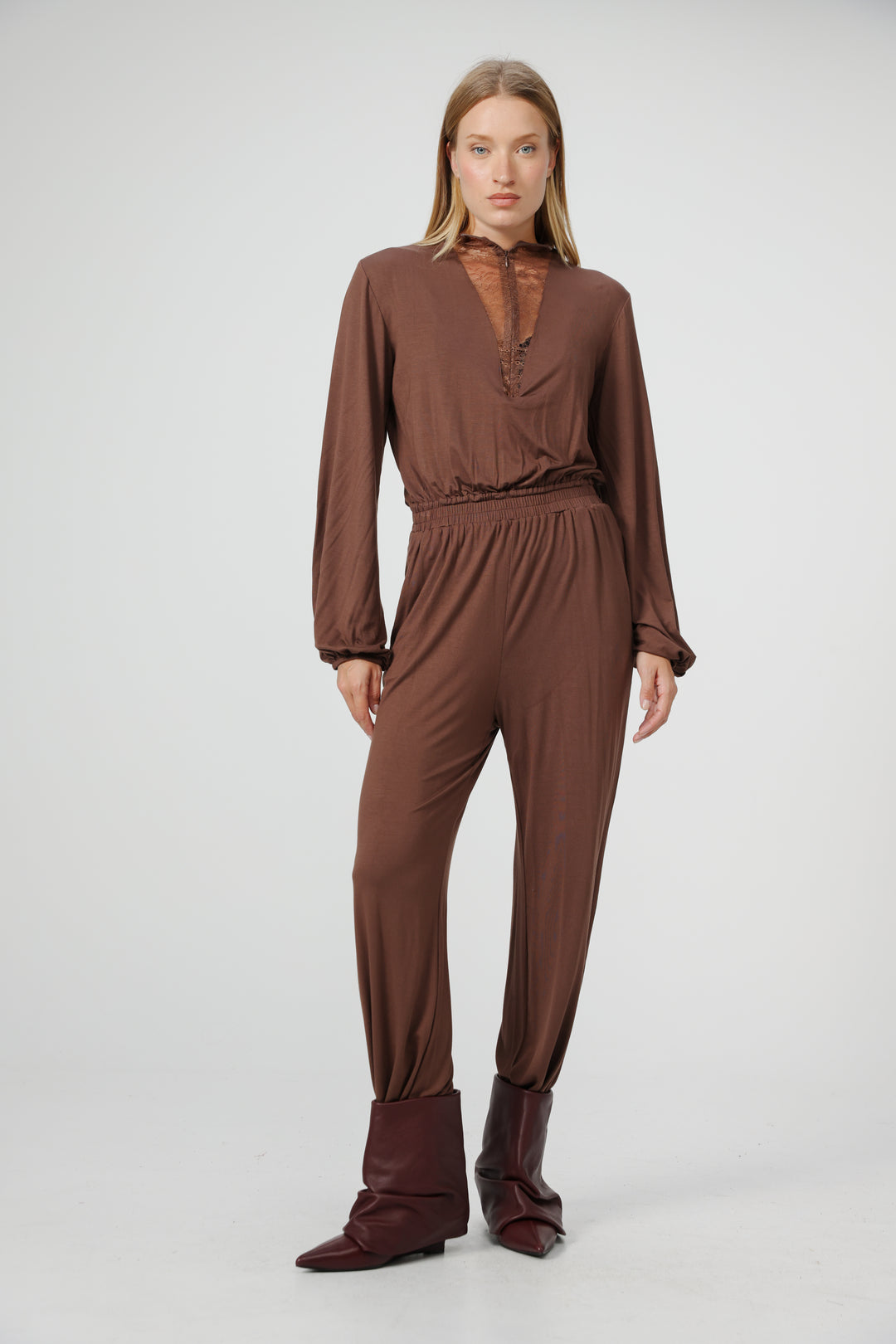Adamon Lace Brown Jumpsuit