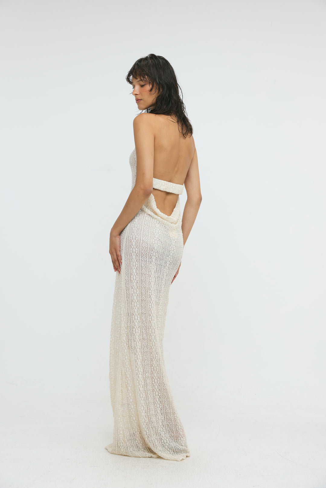 Ibiza Cream Lace Halter Dress