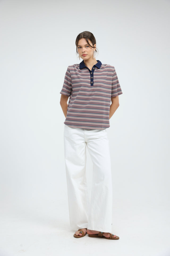 Forward Pink Striped Padded Polo