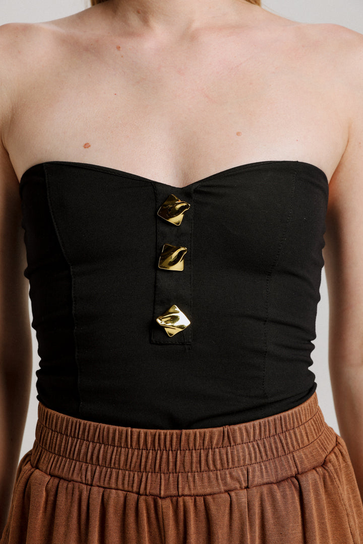 Charm Black Golden Strapless Top