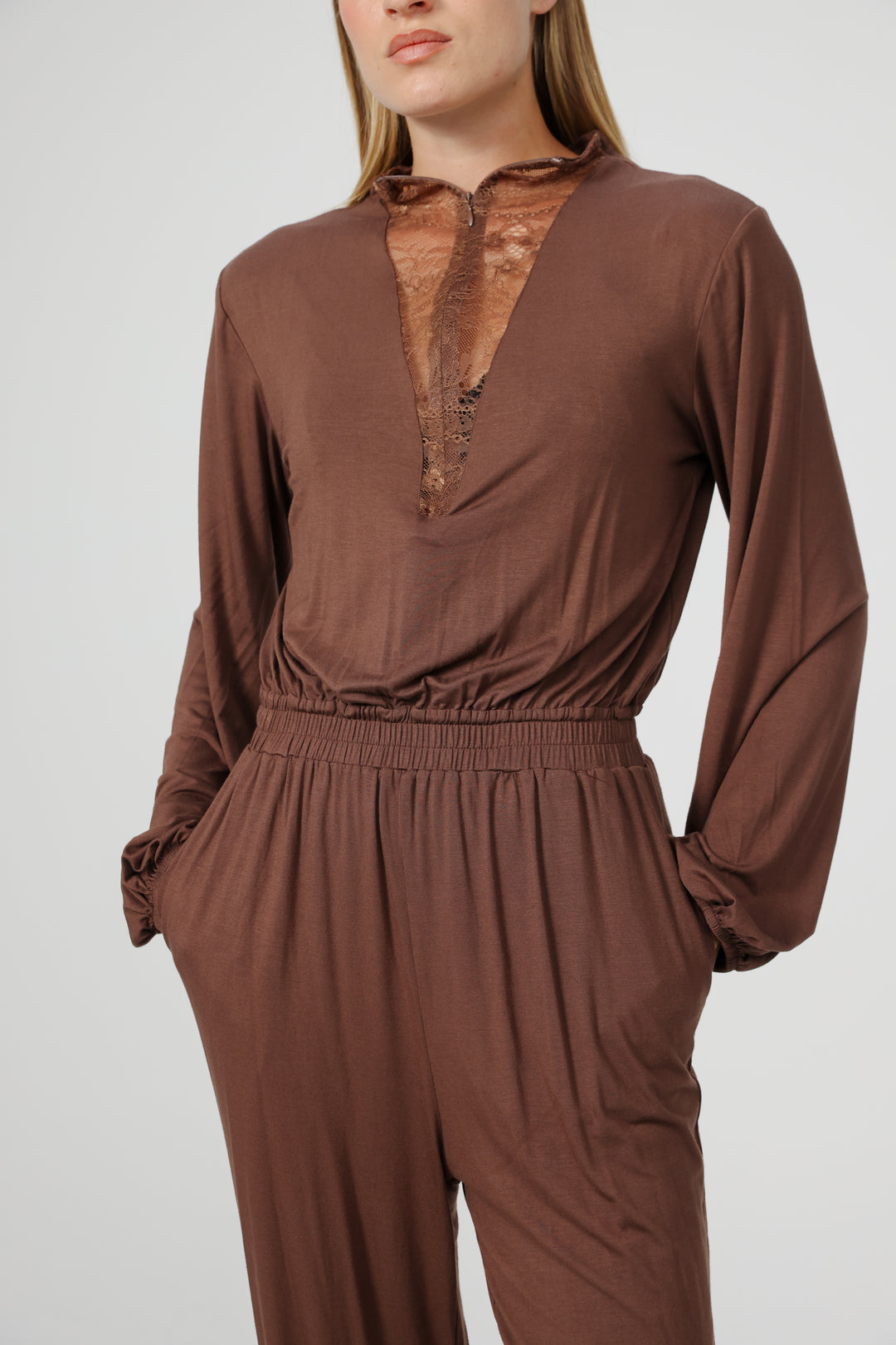 Adamon Lace Brown Jumpsuit