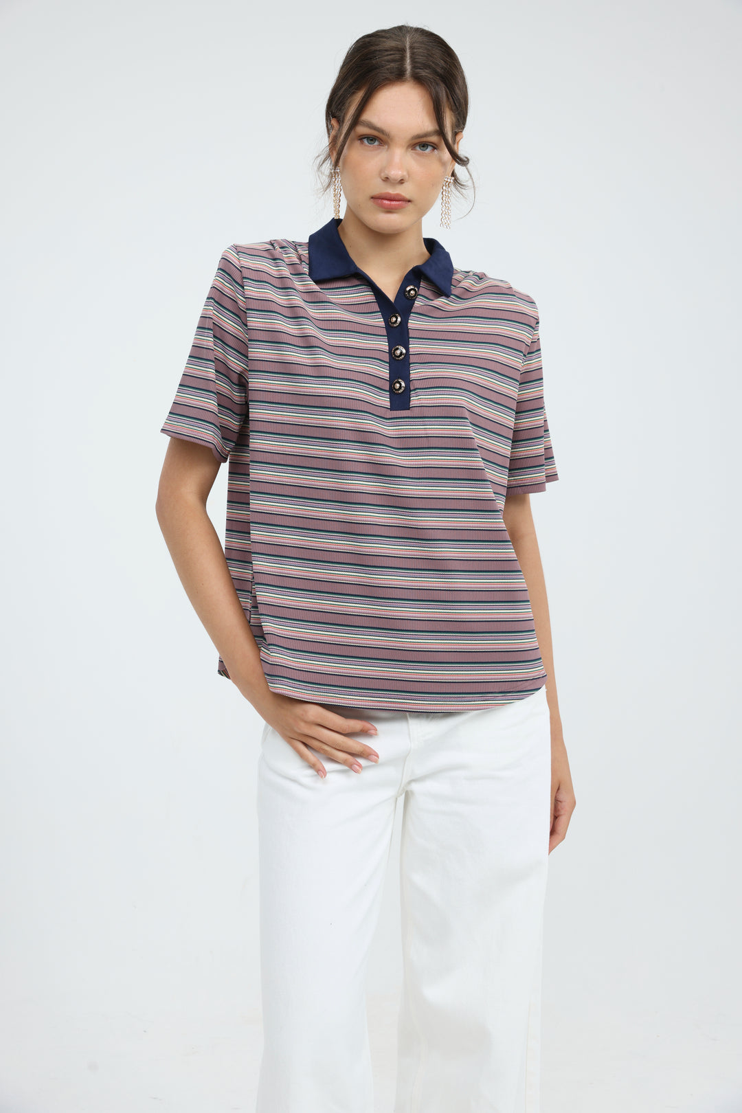 Forward Pink Striped Padded Polo
