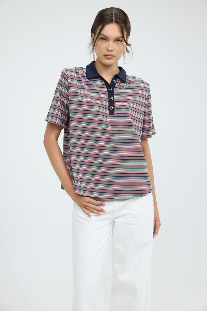 Forward Pink Striped Padded Polo