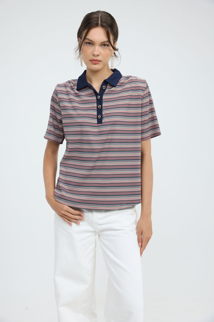 Forward Pink Striped Padded Polo