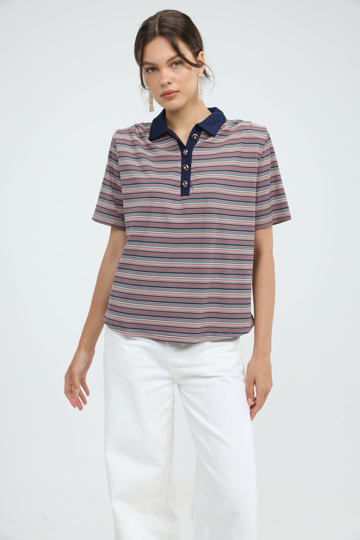 Forward Pink Striped Padded Polo