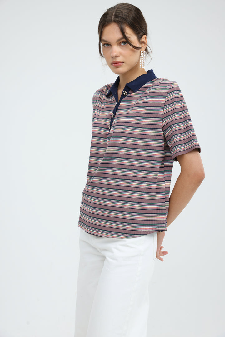Forward Pink Striped Padded Polo