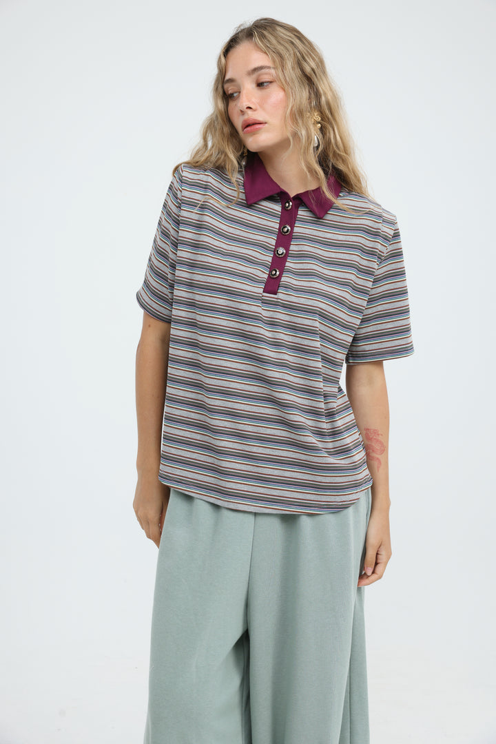Forward Grey Striped Padded Polo