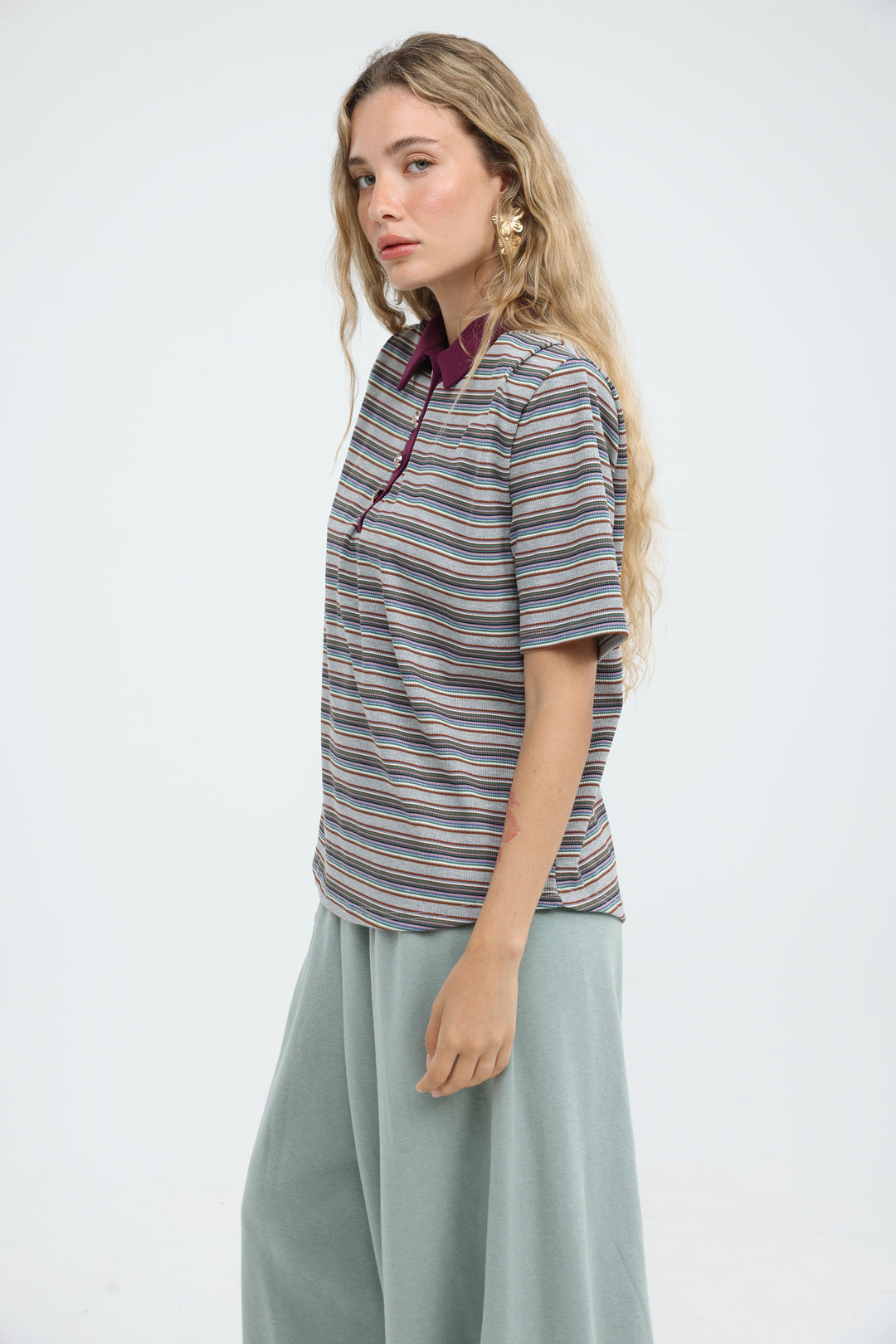 Forward Grey Striped Padded Polo