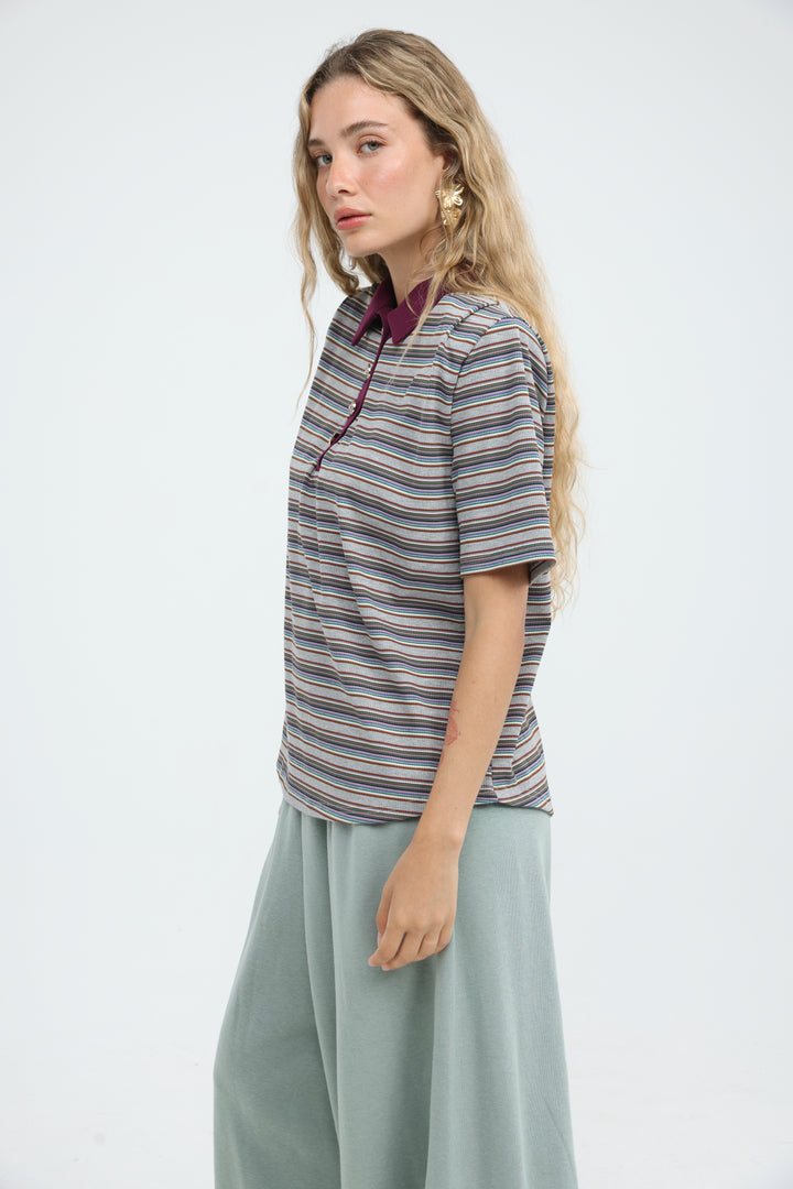 Forward Grey Striped Padded Polo