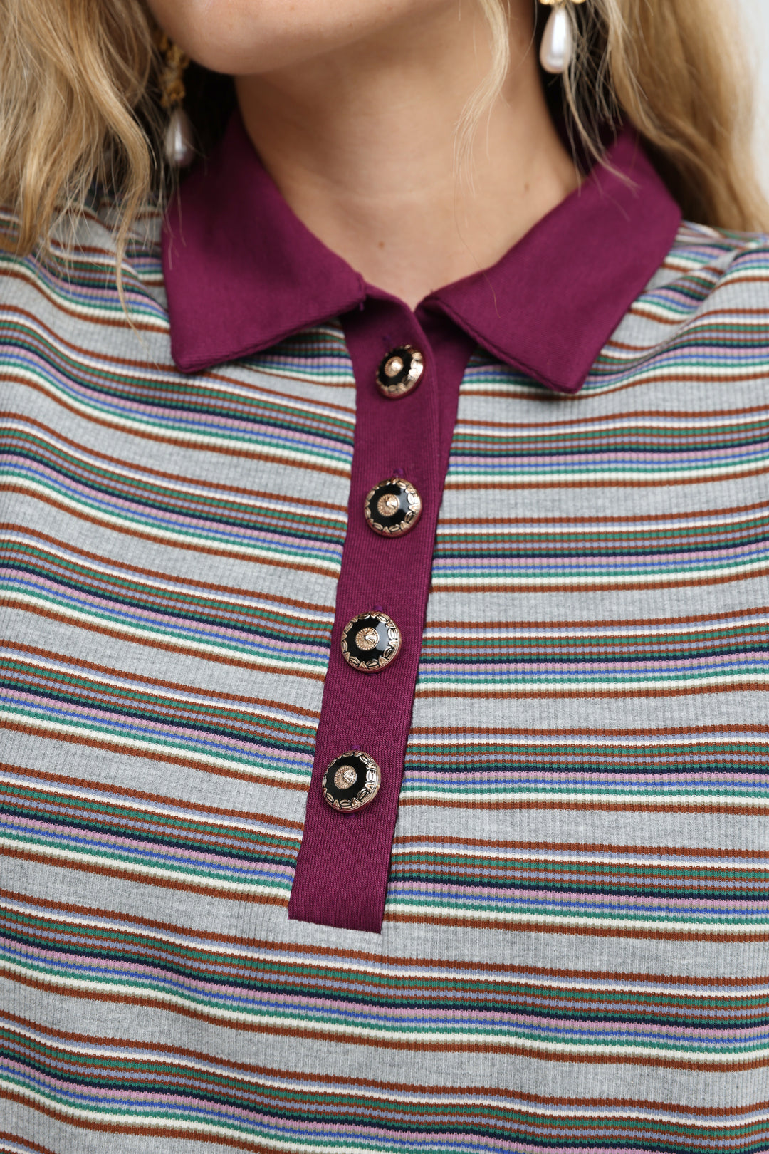 Forward Grey Striped Padded Polo