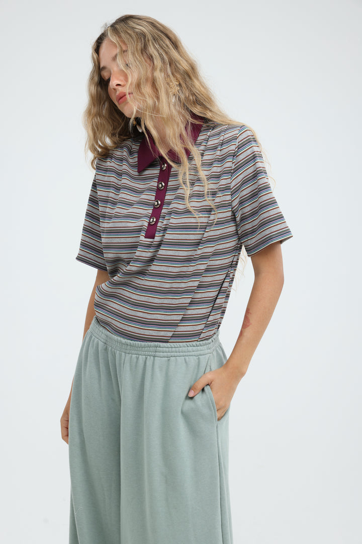 Forward Grey Striped Padded Polo