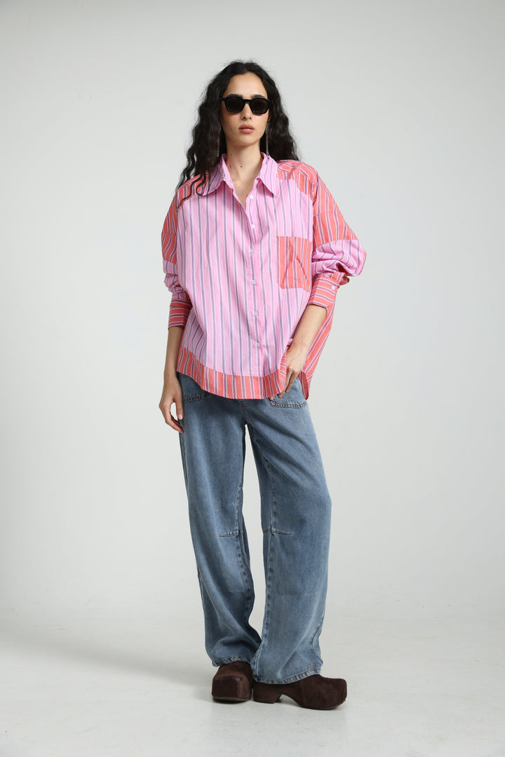 Mixed Stripe Pink Buttoned Shirt