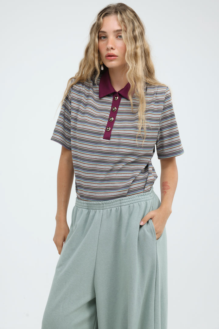 Forward Grey Striped Padded Polo