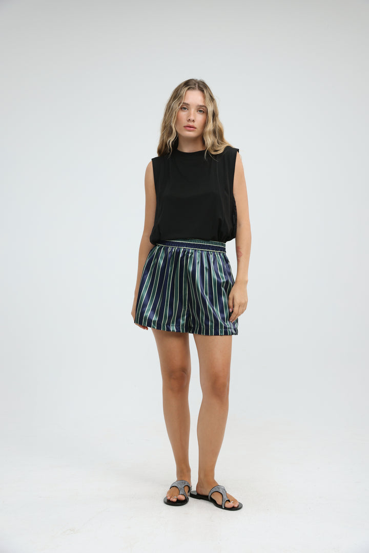 Green Striped Satin Shorts