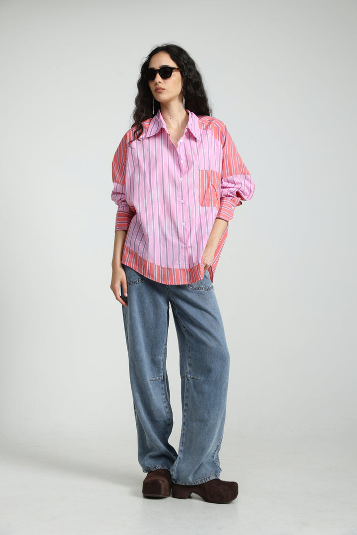 Mixed Stripe Pink Buttoned Shirt