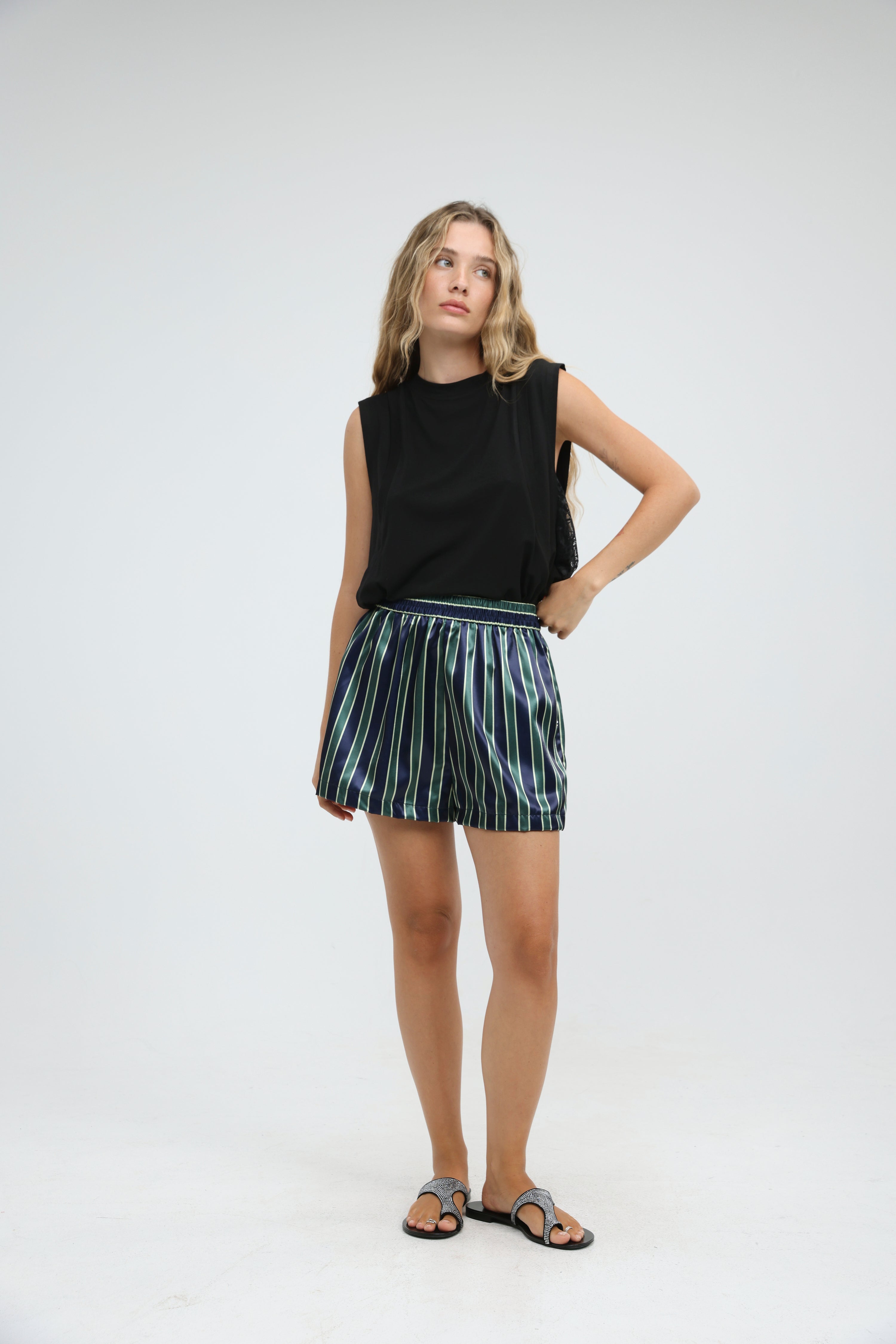 Green Striped Satin Shorts – SEESTARZ