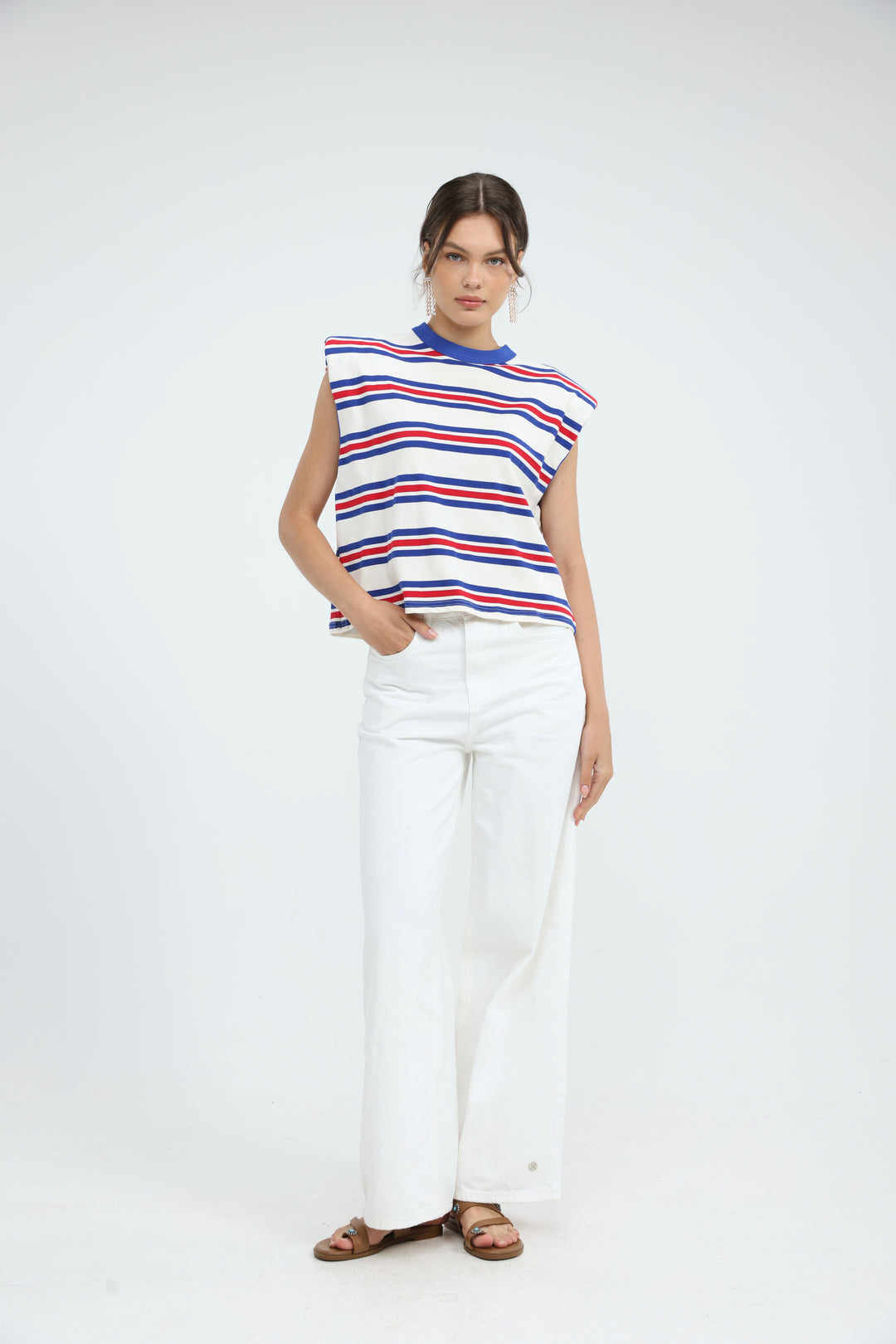 July Cream Striped Padded Tank