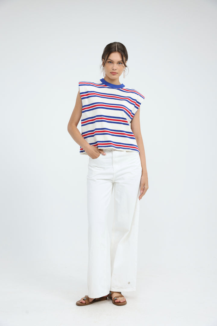 July Cream Striped Padded Tank