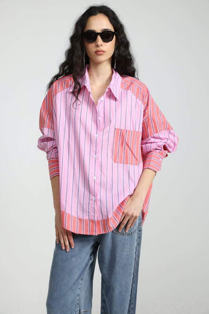Mixed Stripe Pink Buttoned Shirt