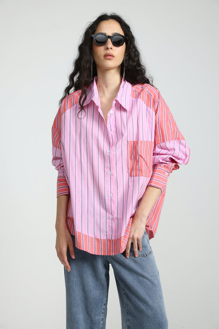 Mixed Stripe Pink Buttoned Shirt