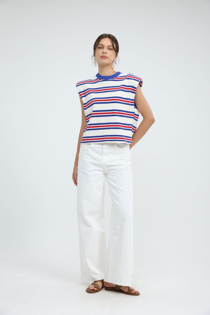 July Cream Striped Padded Tank
