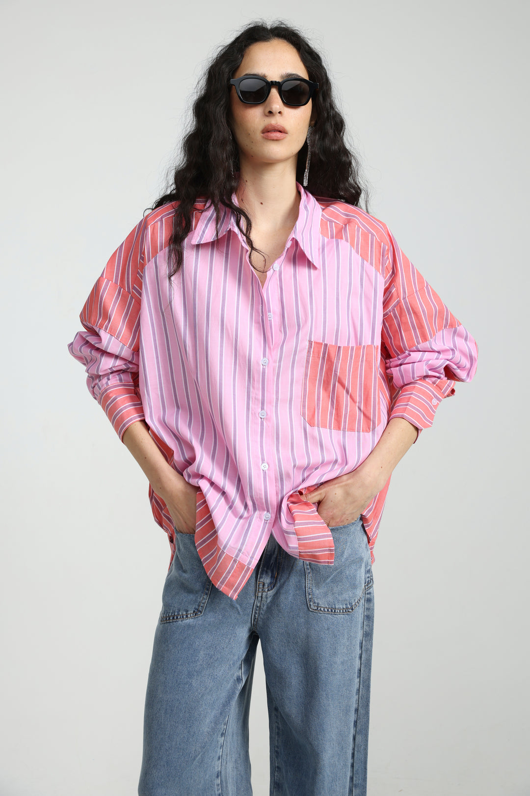 Mixed Stripe Pink Buttoned Shirt