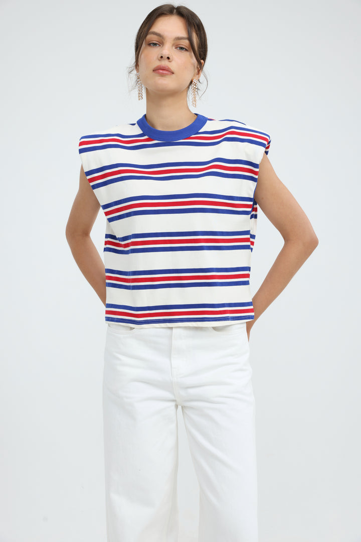 July Cream Striped Padded Tank