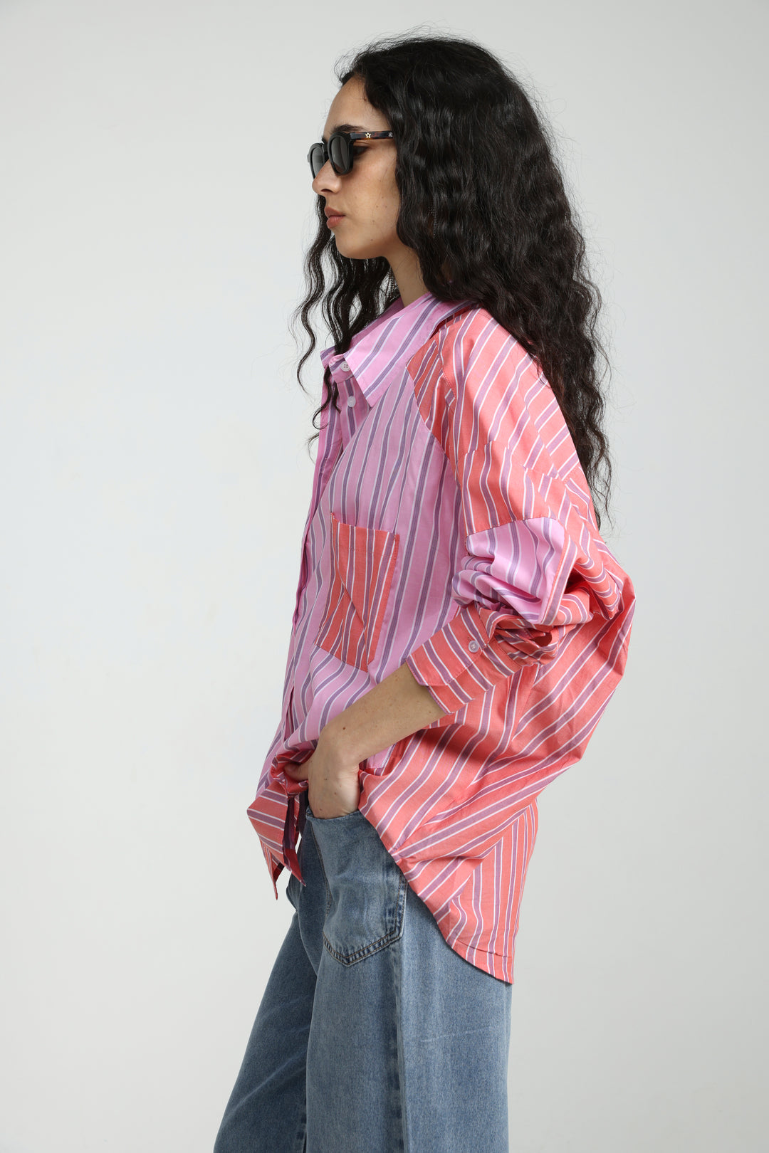 Mixed Stripe Pink Buttoned Shirt